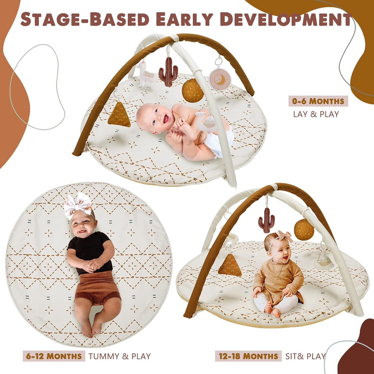 Tummy Time Activity Mat, Macrame Baby Play Gym Mat with 6 Detachable Toys and 12 Milestone Cards ... | Amazon (US)