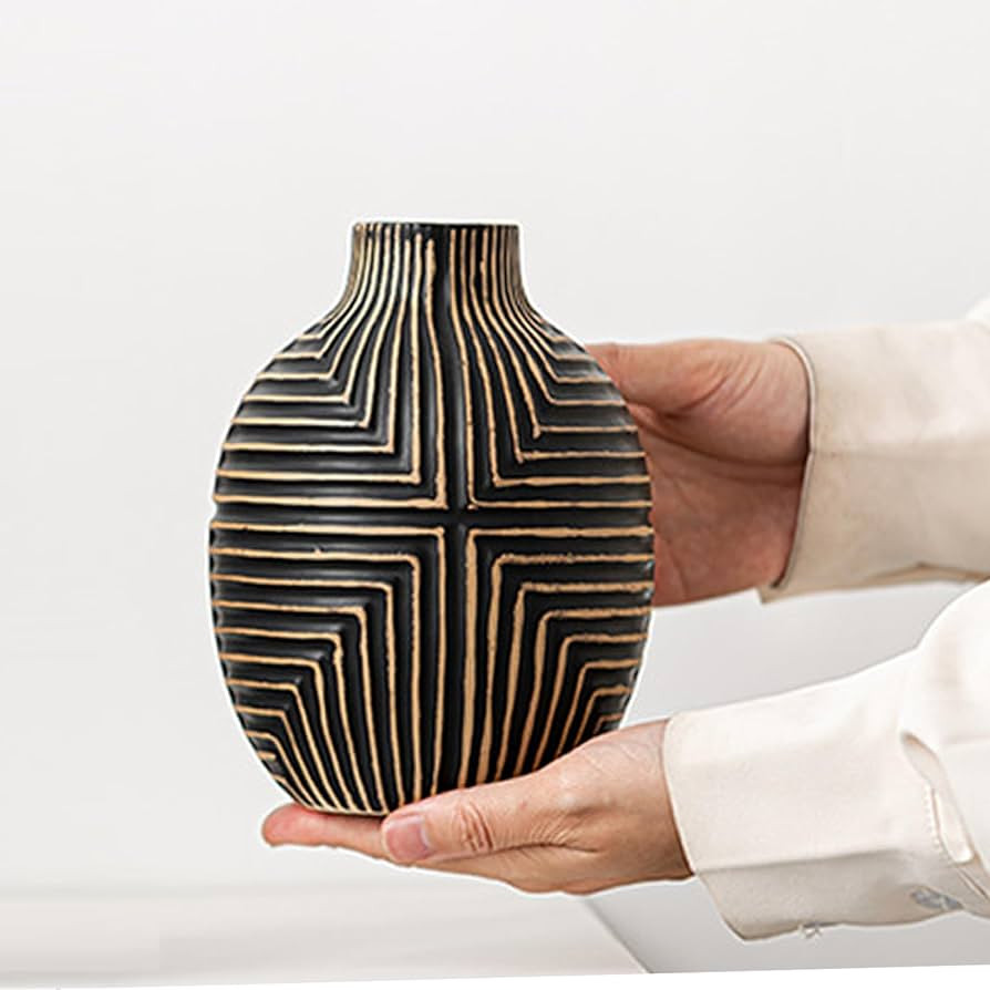 Black Hand-Made Ceramic vase for Home Decor, Boho Ceramic Vases Accents, Modern Decorative Cerami... | Amazon (US)