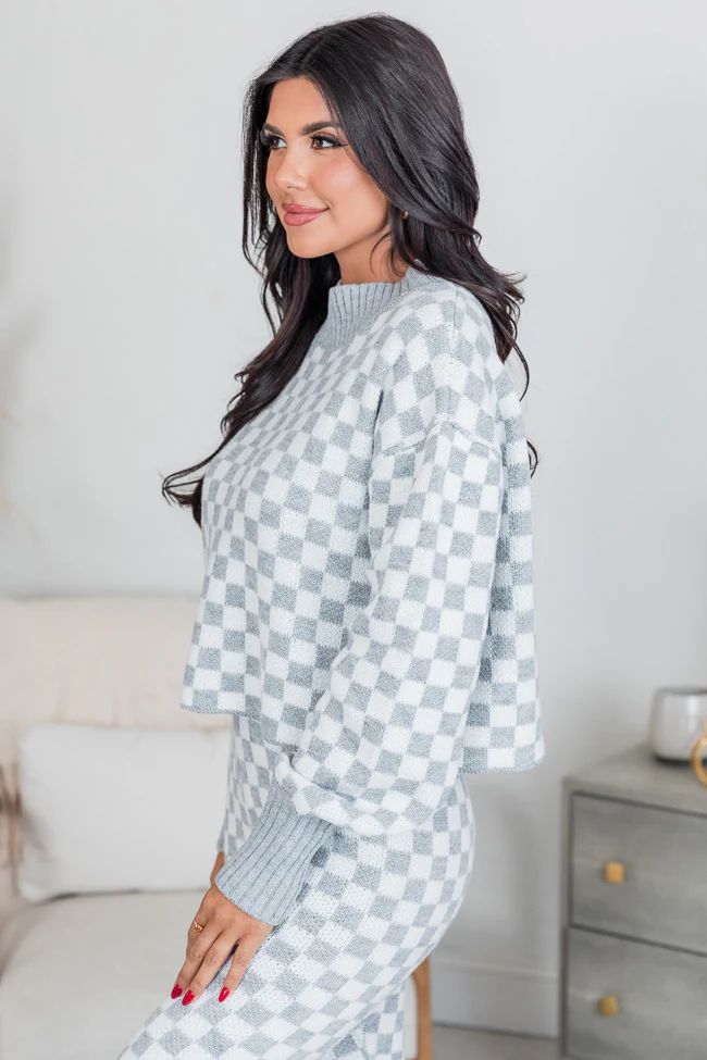 Simple Solutions White and Grey Checkered Sweater Set | Pink Lily
