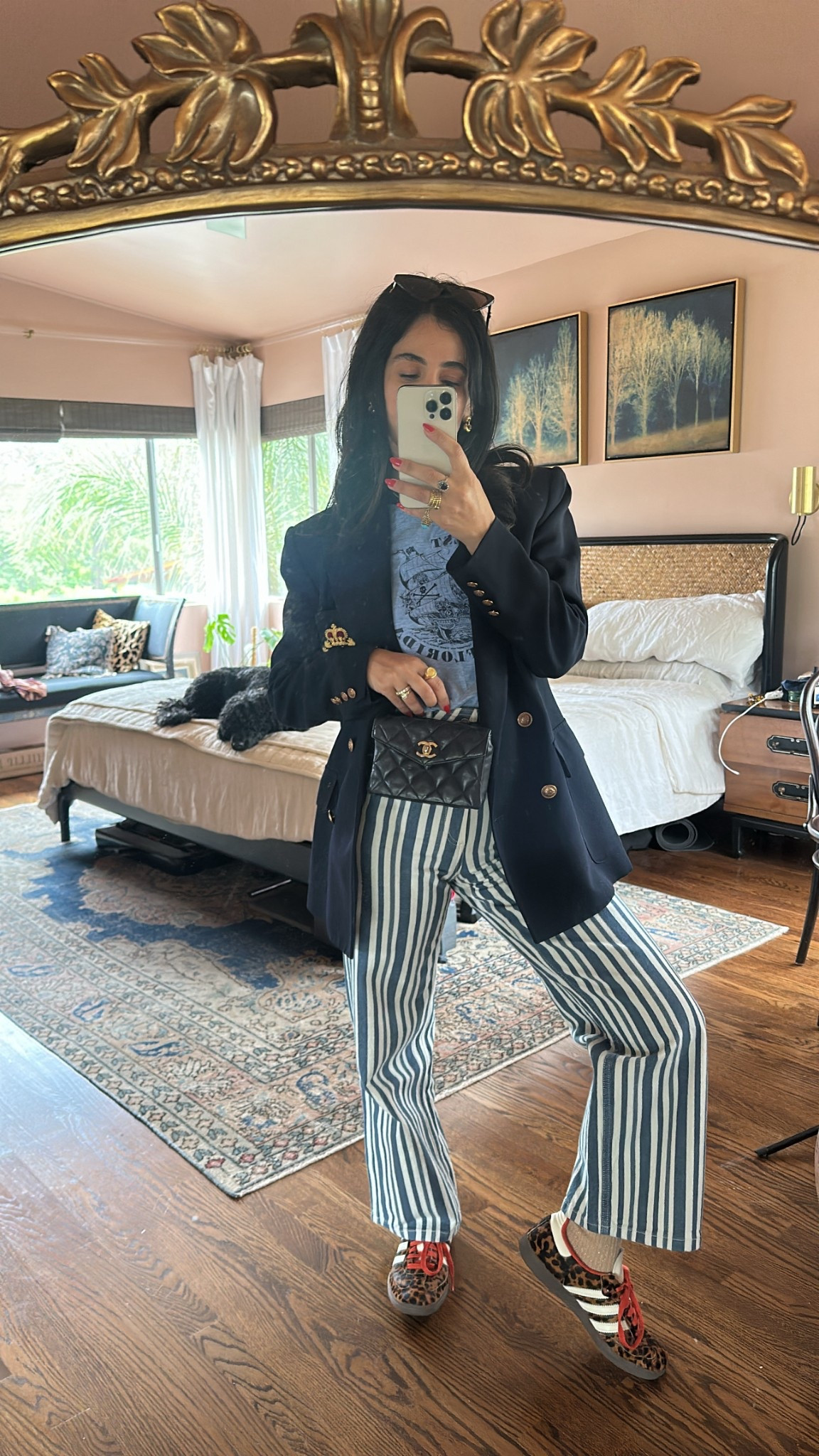 All the blues for school. I love my vintage Ralph Lauren blazer and these striped jeans are super fun. The crop length is perfect for petites  