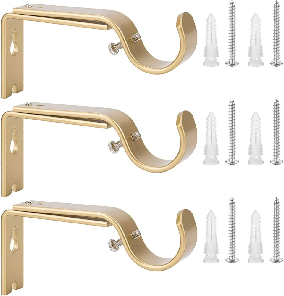Ycolnaefllr Set of 3 Golden Adjustable Curtain Rod Brackets Rod Holders Curtain Rod Hanging Heavy... | Amazon (US)