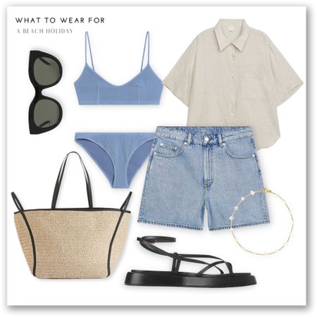 An easy beach holiday outfit ☀️ 

Denim shorts, blue bikini, beach bag, linen shirt, black sandals & sunglasses, pearl bracelet, all from arket ☀️

#LTKSeasonal #LTKstyletip #LTKswim