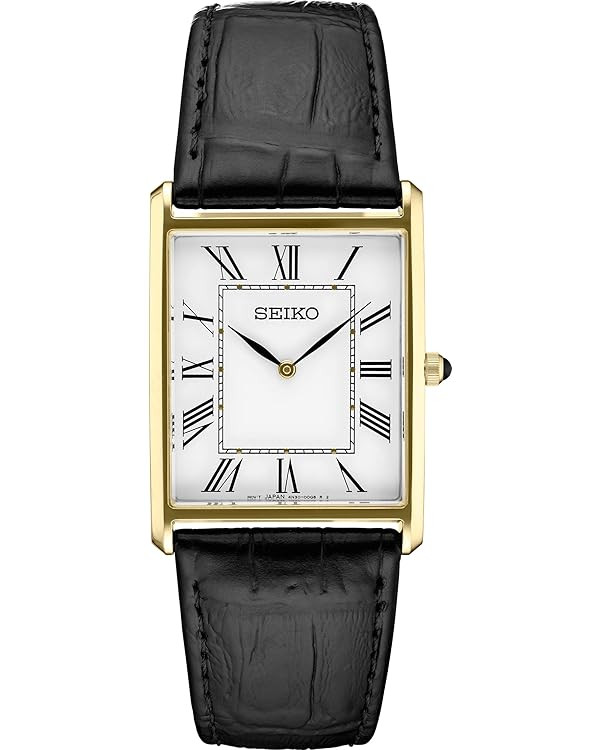 SEIKO Square Gold Black Leather mens Watch SWR052 | Amazon (US)