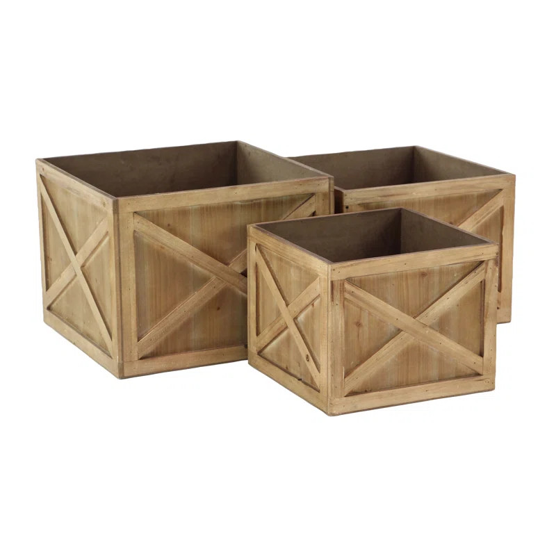 Brown Hatley Farmhouse Faded Square 3-Piece Planter Box Set | Wayfair North America