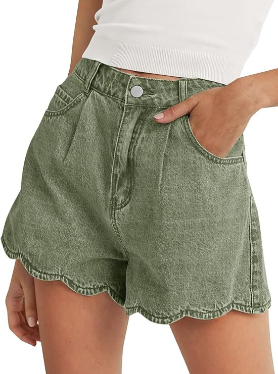 Tankaneo Womens High Waist Jean Shorts Summer Casual Scalloped Hem Cute Trendy Loose Fit Denim Sh... | Amazon (US)