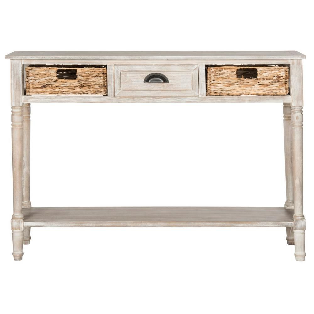 Safavieh Christa 45 in. Vintage White Standard Rectangle Wood Console Table with Drawers-AMH5737E... | The Home Depot