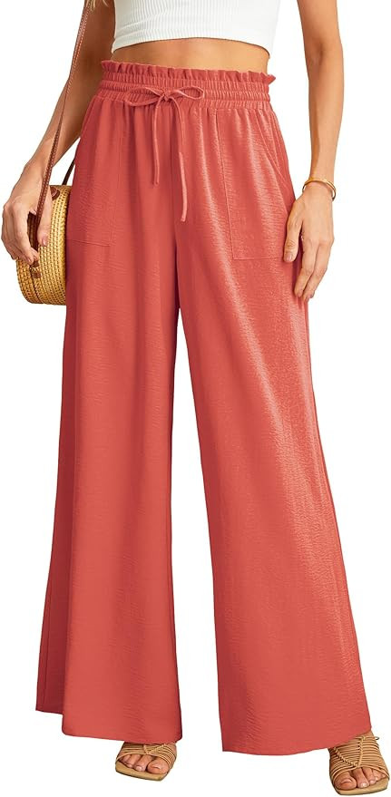 JINKESI Women Wide Leg Pants High Waist Loose Flowy Adjustable Tie Knot Trousers Business Casual ... | Amazon (US)