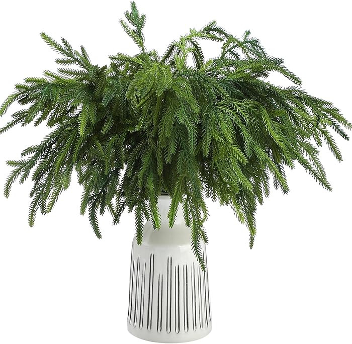 Jutom Christmas Norfolk Pine Branches, Artificial Norfolk Branch Faux Plants Greenery Stem Pine P... | Amazon (US)