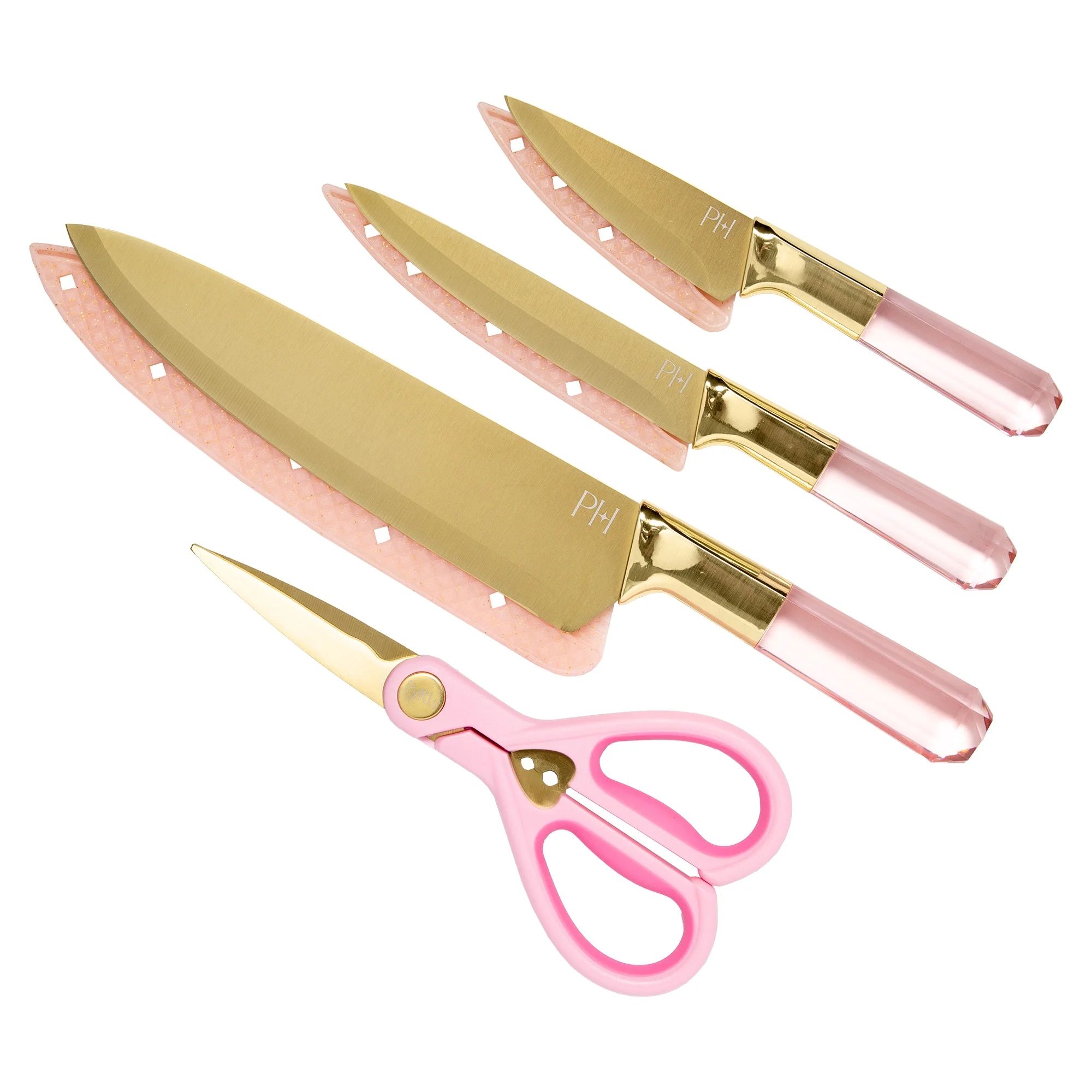 Paris Hilton 4 Piece Stainless Steel Cutlery Set, Jewel Shaped Handles with Gold Blades, Pink | Walmart (US)