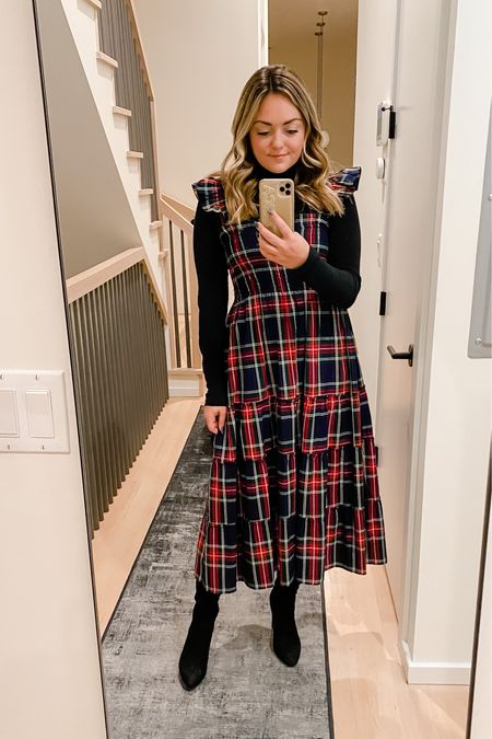 Tartan plaid dress styled for work or a casual holiday party! Tights + Over the Knee Boots to stay warm since it’s officially freezing in Chicago. 🥶

#LTKHoliday #LTKSeasonal #LTKworkwear