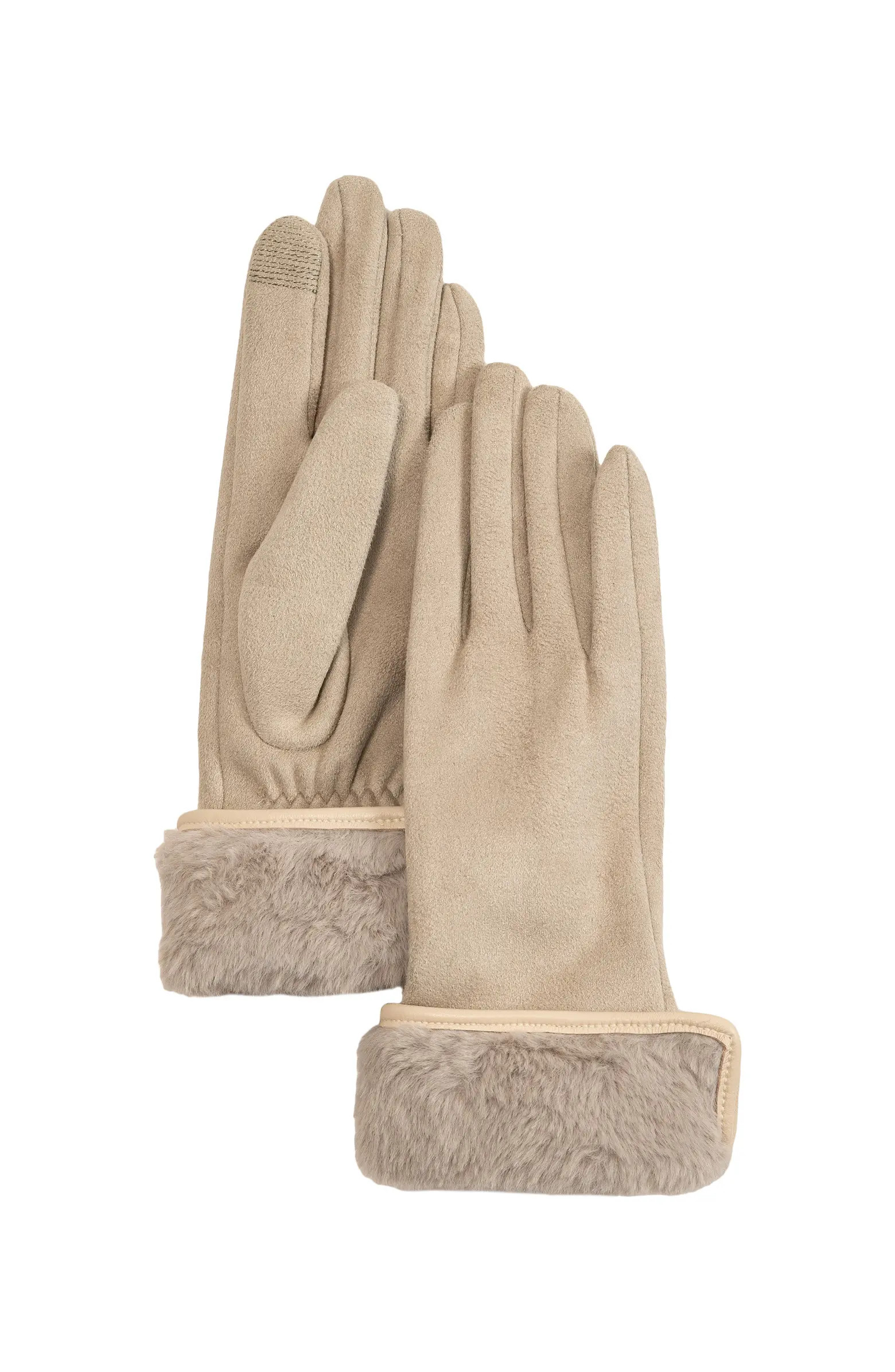Echo Stretch Suede Fold-Up Faux Fur Cuff Gloves | Nordstrom | Nordstrom