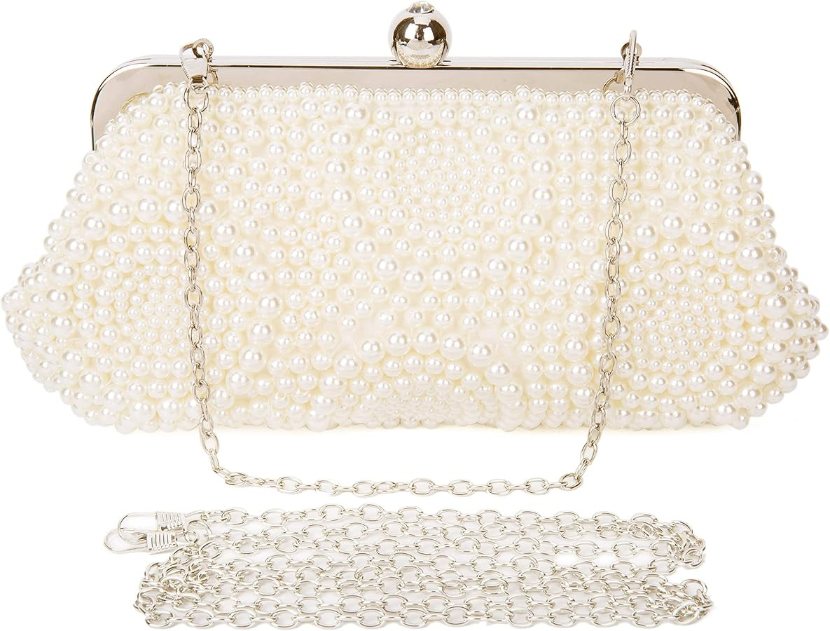 Pearl Clutch Bag for Women Evening Wedding Party Bridal Handbag Ladies Beaded Clutch Purse | Amazon (US)