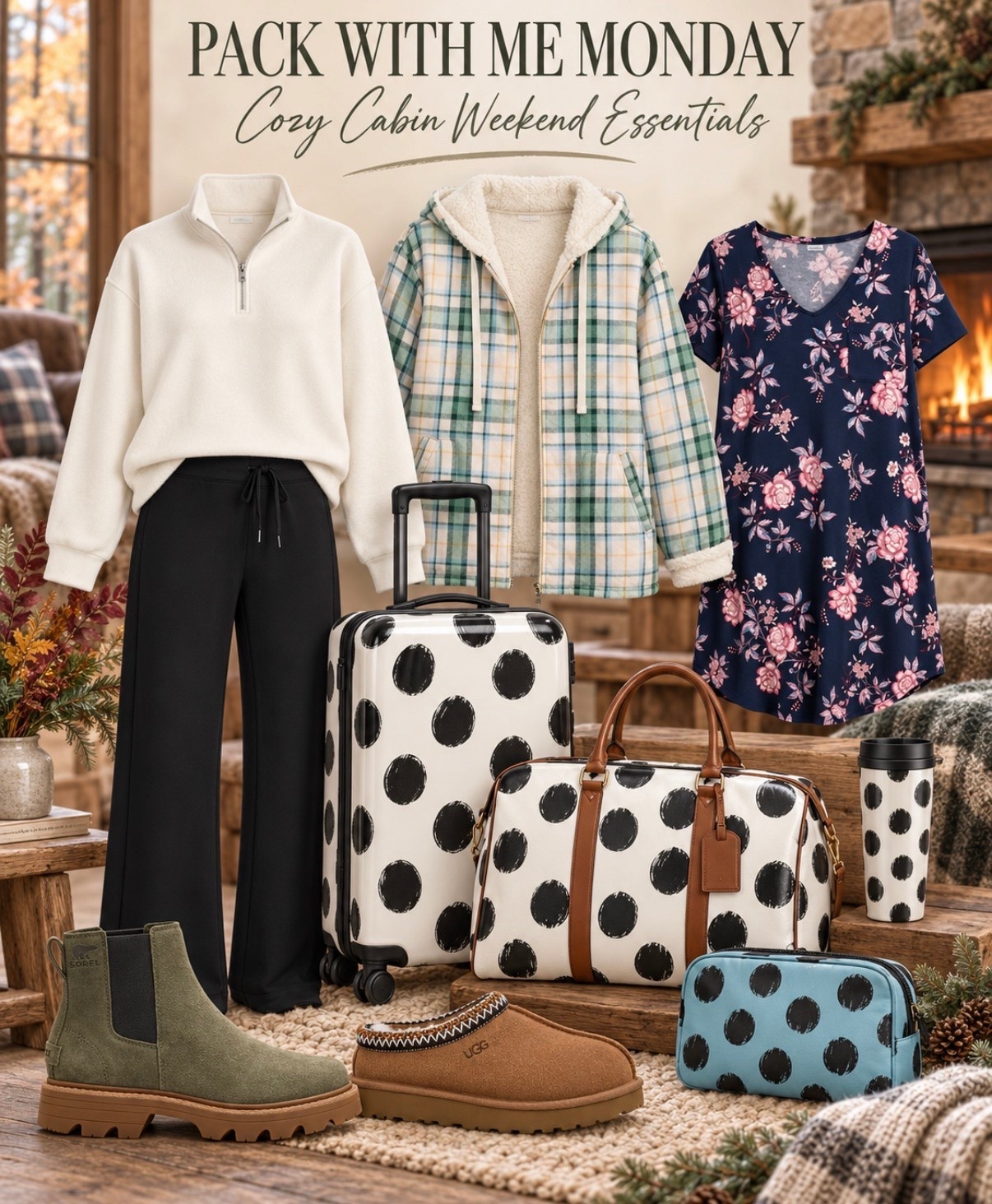weekend calls for comfortable layers, weather-ready boots, soft pajamas and a few travel pieces that keep everything organized. Because midlife travel should feel easy, stylish and comfortable from the drive there to coffee by the fire. Shop all my cabin-weekend essentials through the link! 🤎

#PackWithMeMonday #CozyCabinWeekend #MidlifeTravel #WeekendGetawayStyle #midagetravel

#LTKTravel #LTKOver40 #LTKSeasonal