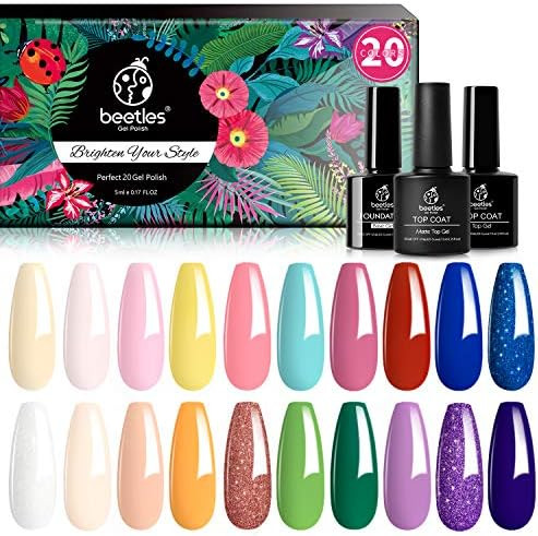 Beetles 20 Pcs Gel Nail Polish Kit, Soak Off Nail Gel Polish Pastel Pink Yellow Blue Red Glitter Nud | Amazon (US)