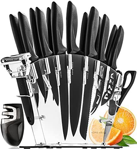 Home Hero 17 Pieces Kitchen Knives Set, 13 Stainless Steel Knives + Acrylic Stand, Scissors, Peeler  | Amazon (US)