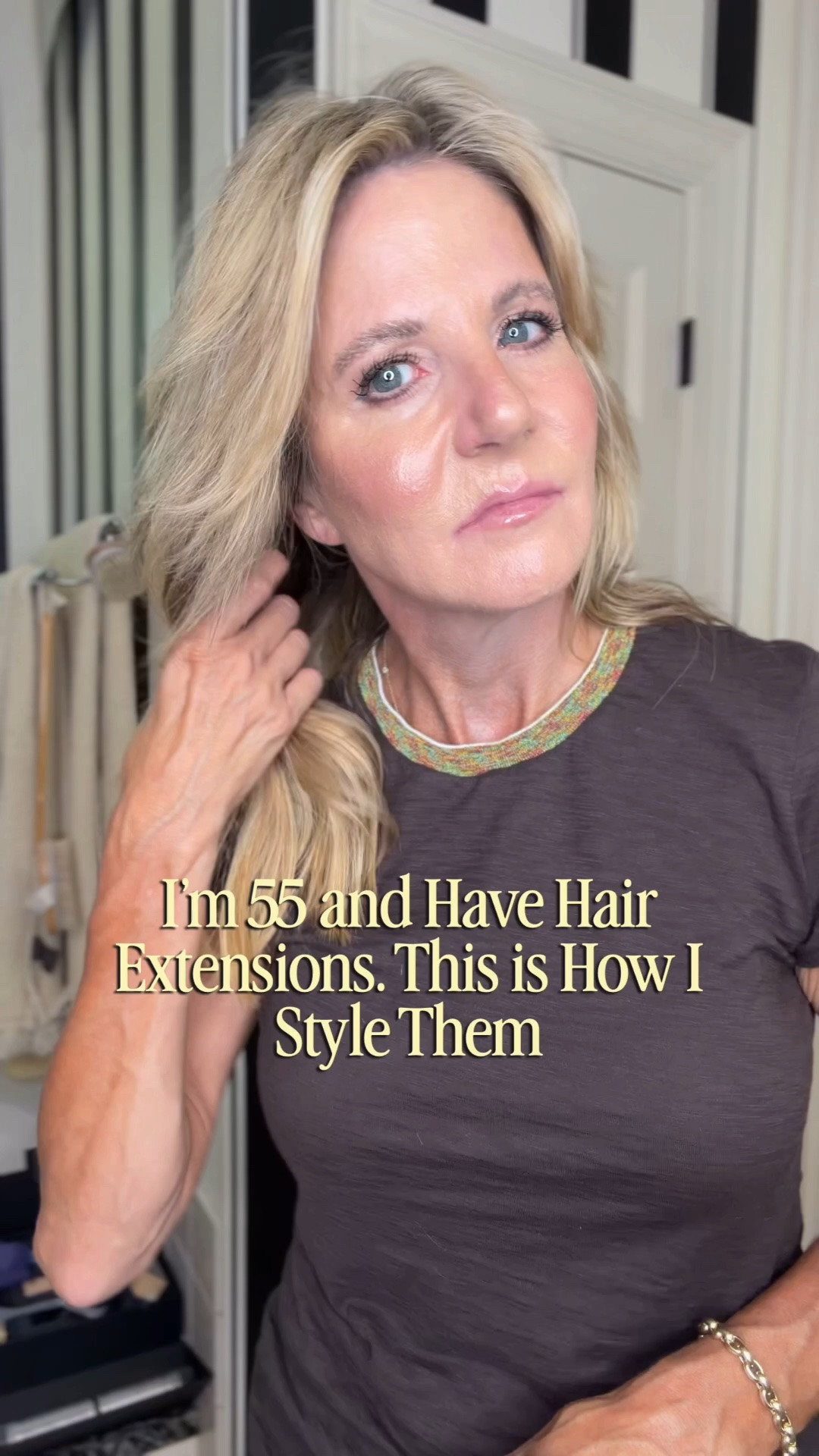 I’m 55, I wear hair extensions, and this is how I style them so they feel like me.
For me, extensions aren’t about trying to look younger. I just want long hair that has volume. I have been wearing them for almost 3 years now. I love them. My natural hair is so fine and thin. Before extensions, I wore my hair up every single day!
I just recently started using the @shark all in one hair dryer and airwrap. I have used the much more expensive brand in the past and didn't care for it. So I was skeptical to try a similar one. But let me tell you, I've been blown away. It's very easy to use and I love the results. My hair has more volume, and the airwrap is so much less damaging than a typical curling iron! 
I use @Ouai volume and texturizing spray, @maneivy smoothing serum and paddle brush, and @k18 heat protectant. After I style my hair I add @Kenra texture & finishing spray!

#LTKBeauty #LTKOver40 #LTKSaleAlert