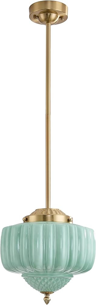 Schoolhouse Pendant Light, 12" Brass Gold Schoolhouse Ceiling Light Fixture with Mint Green Milk ... | Amazon (US)