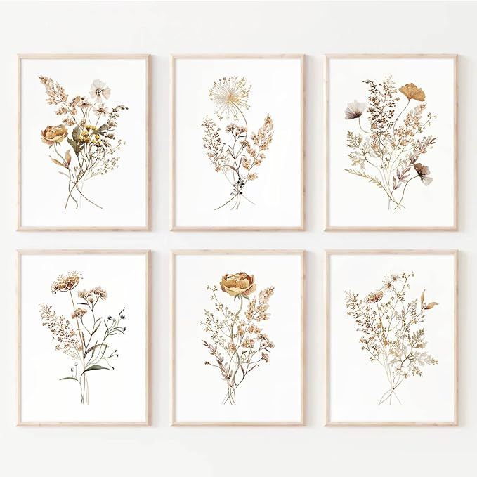 Watercolor Flower Wall Art Set of 6 Botanical Wildflower Wall Decor Boho Neutral Canvas Wall Art ... | Amazon (US)