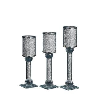 New Seller Exquisite 3 Piece Silver Glass Candle Holder Set FC-B03050093 - The Home Depot | The Home Depot
