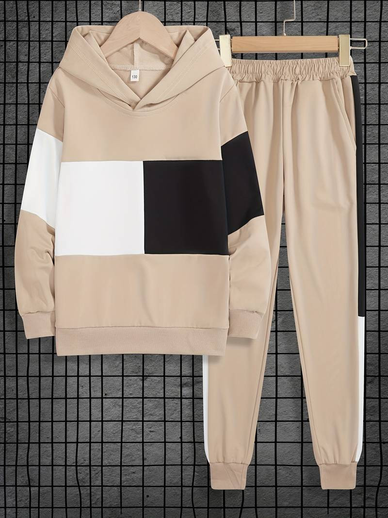 2pcs Boy's Colorblock Stitching Casual Outfit, Hoodie & Track Pants Set, Hooded Long Sleeve Top, ... | Temu Affiliate Program