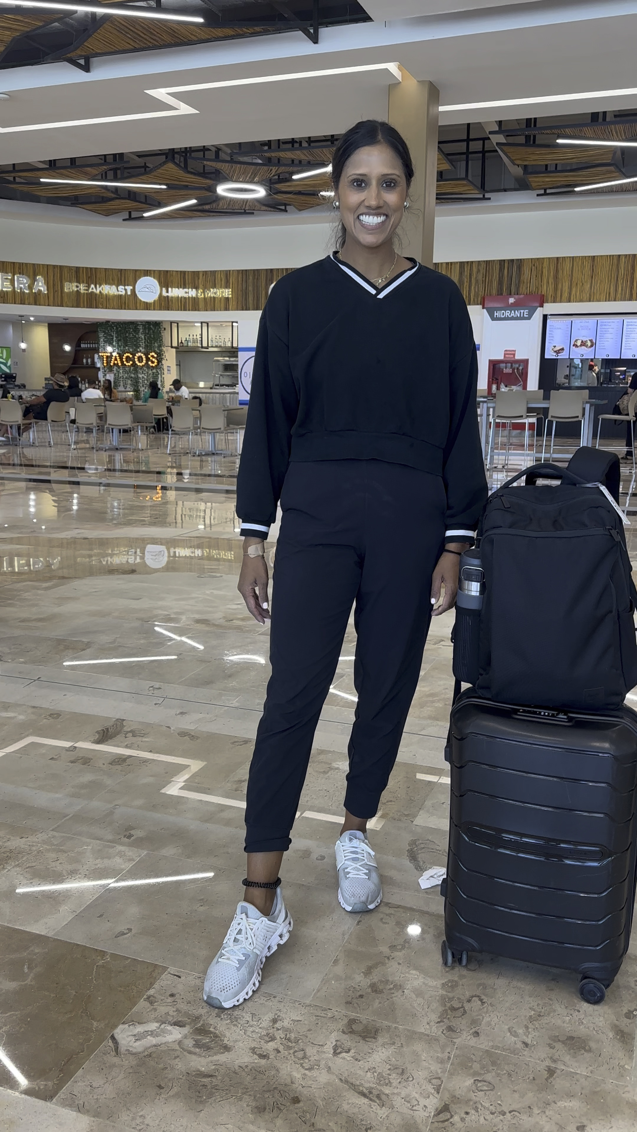 All black airport fit. Favorite comfortable shoes for all the walking and the best backpack from Hershel! 

#LTKVideo #LTKTravel #LTKFitness
