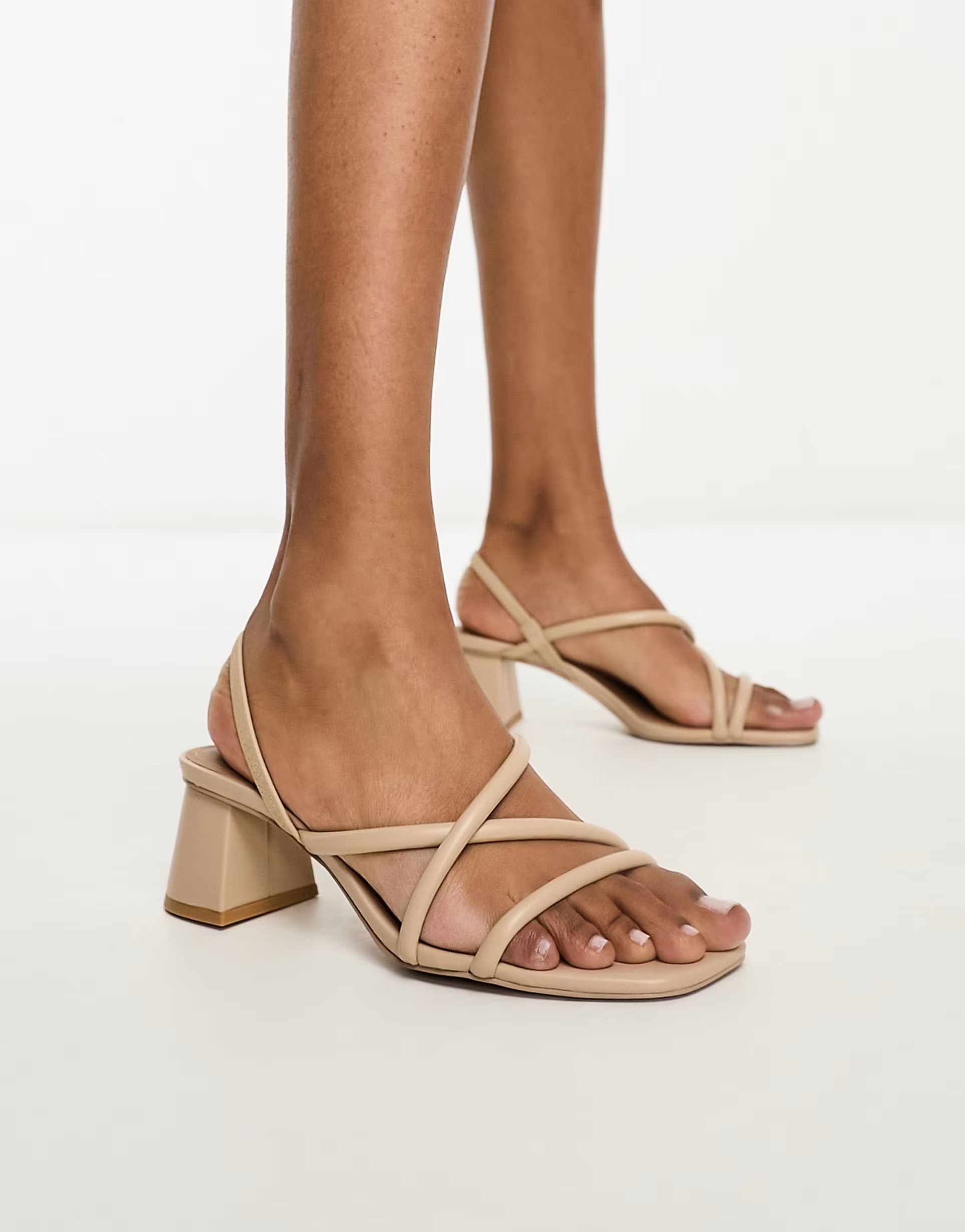 & Other Stories leather heeled strappy sandals in beige | ASOS (Global)