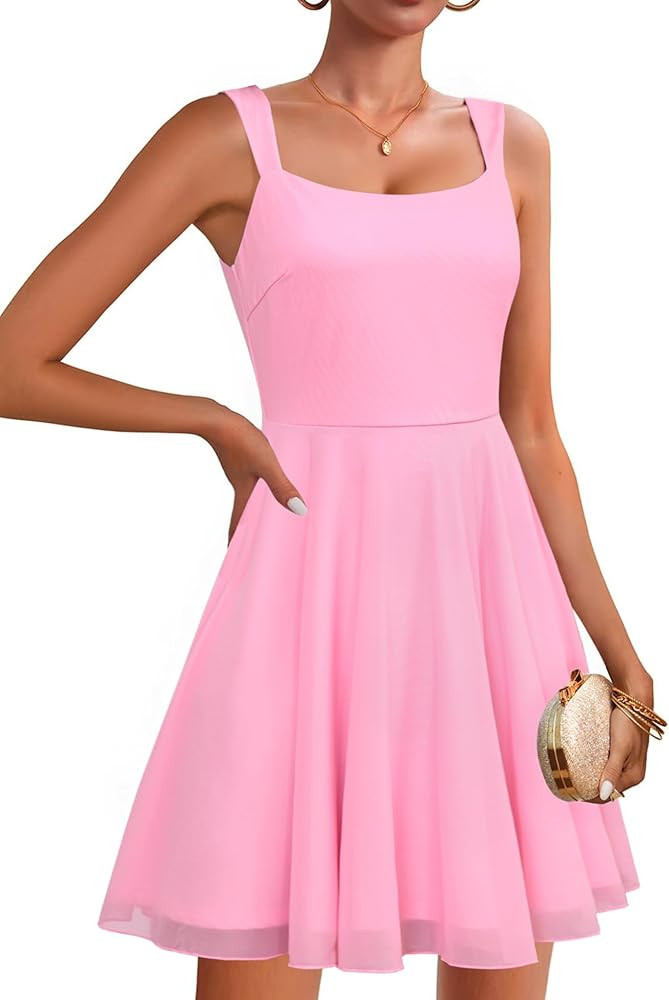 Zattcas Womens 2025 Square Neck Sleeveless Fit and Flare Mesh Mini Dress Sexy Cocktail Party Club... | Amazon (US)