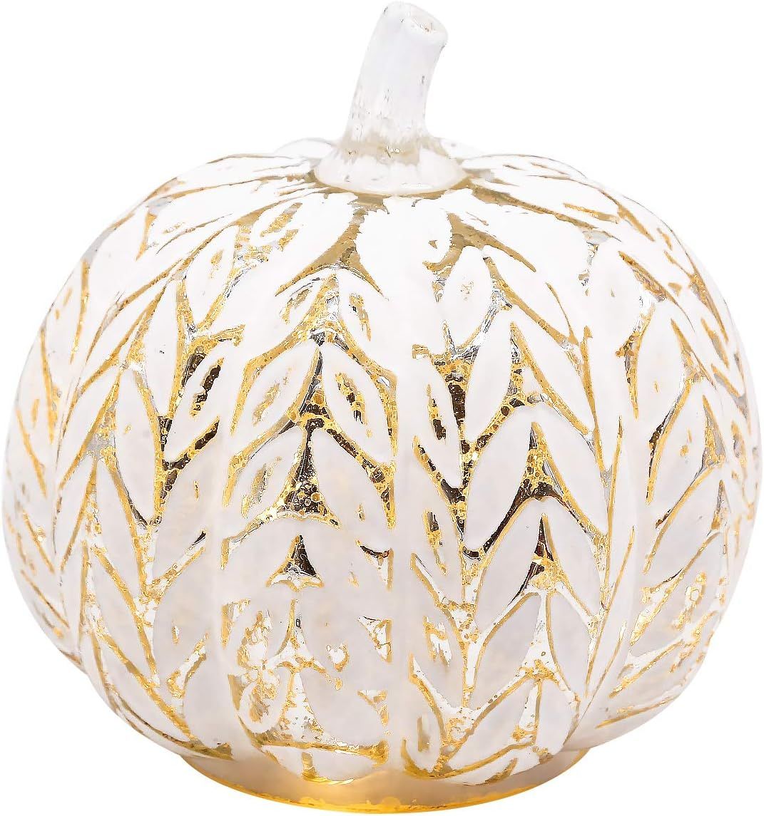 Romingo Mercury Glass Pumpkin Battery Operated LED Light with Timer and Home Fall Decor, Silver L... | Amazon (US)