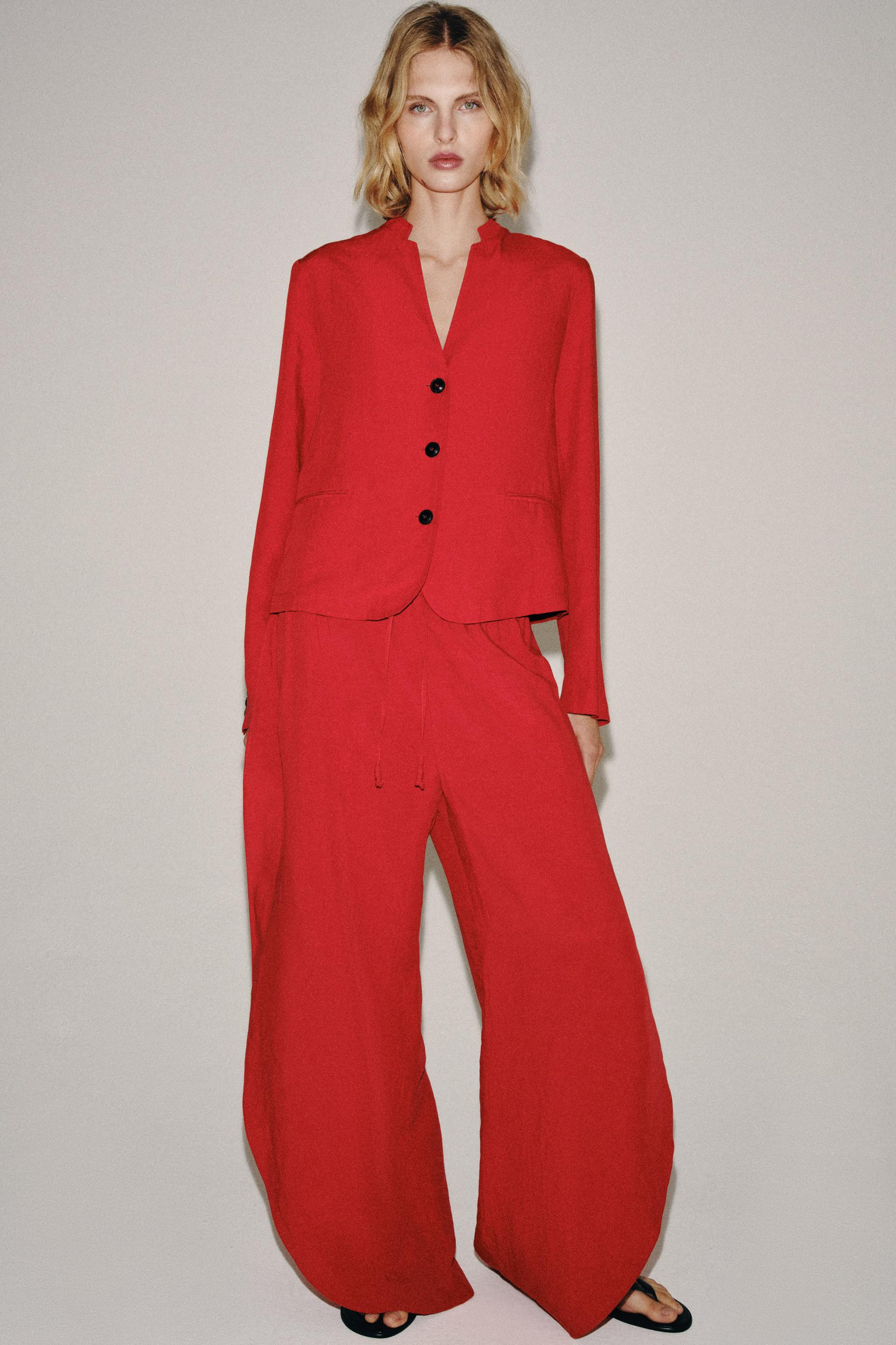 Zara - Zw Collection Trousers With Side Vents - Red - Xl - Woman | Zara UK