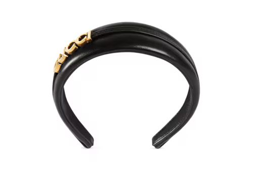 Leather hairband with Gucci detail | Gucci (US)