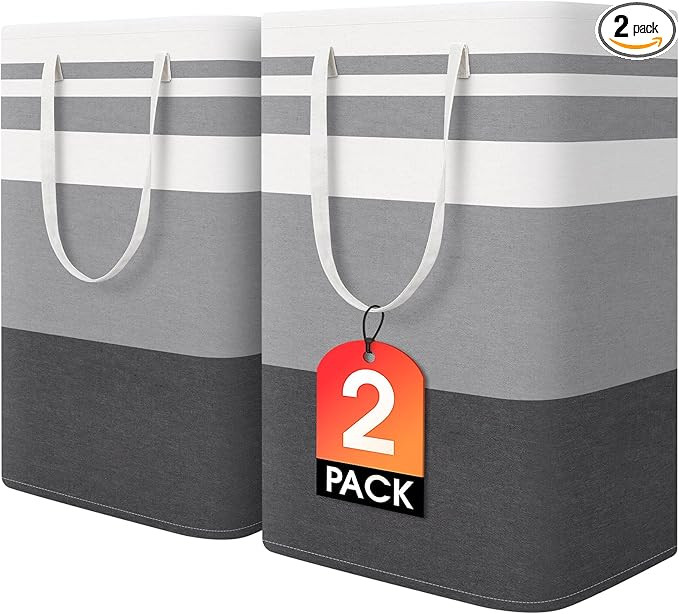 HomeHacks 2 Pack Large Laundry Baskets, Waterproof, Freestanding Laundry Hampers, Collapsible Clo... | Amazon (US)