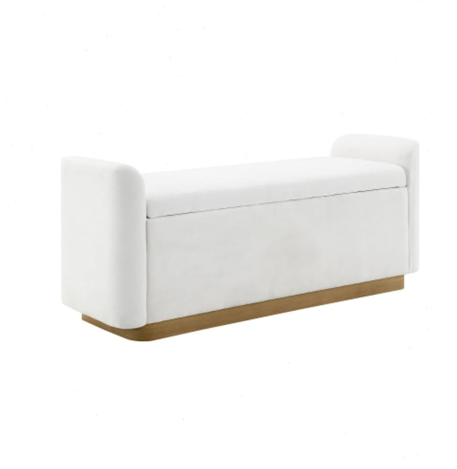 49" Storage Ottoman Bench, Comfy Chenille Upholstered End of Bed Storage Bench with Safety Hinge,... | Amazon (US)