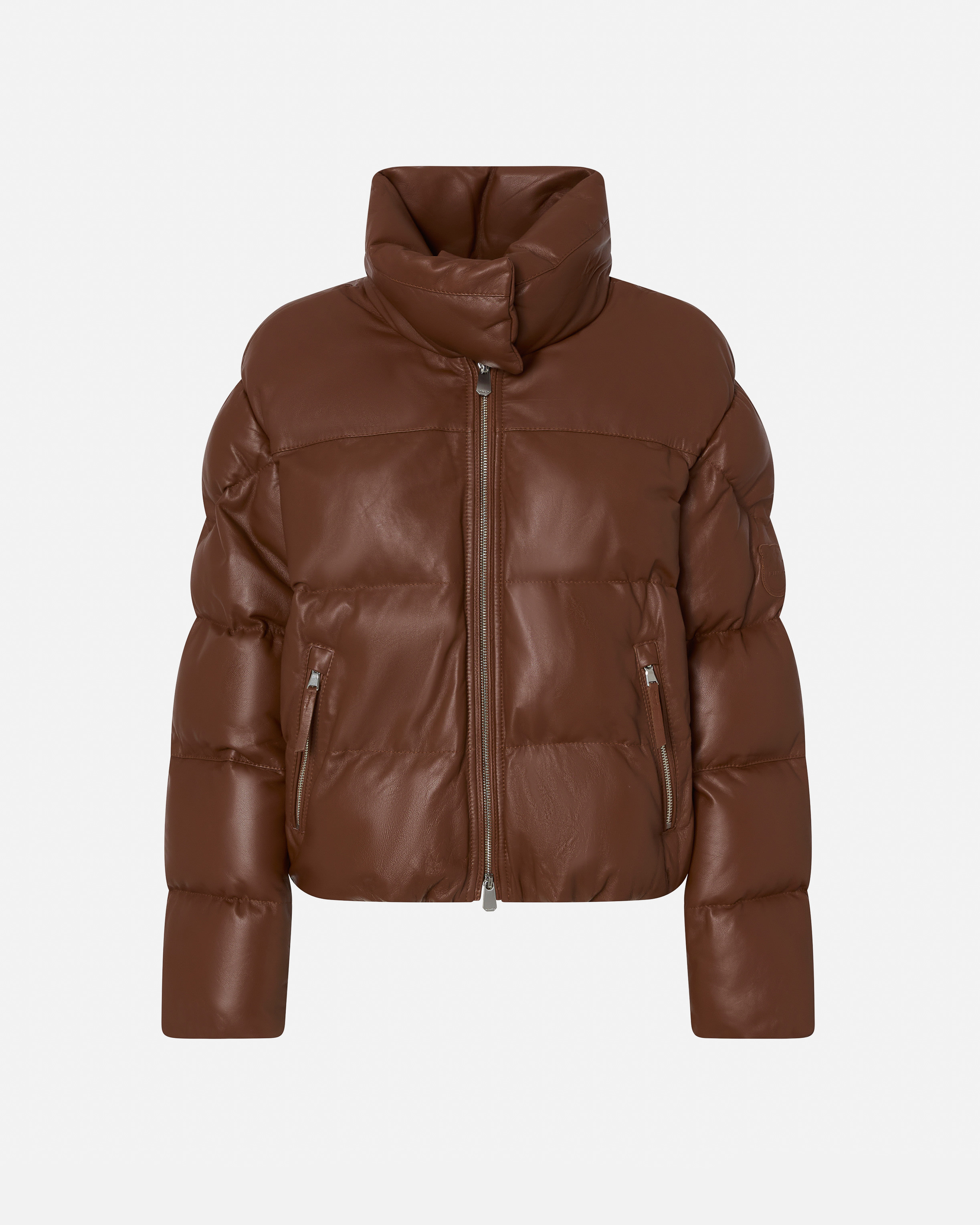 Pinko, Blouson court en cuir matelassé à col montant, Marron'séquoia clair, 38 | PINKO (Global)