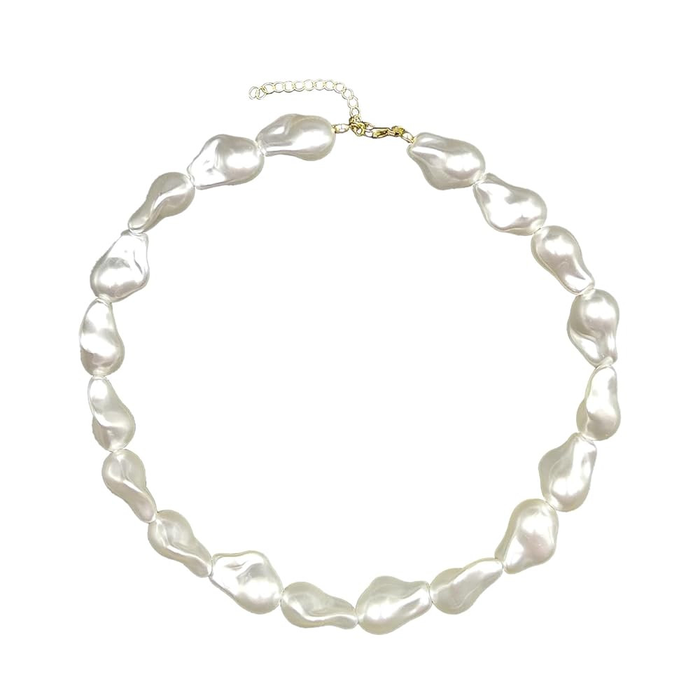Pearl Necklaces for Women Chunky Pearl Choker Necklaces Baroque Pearl Necklace Dainty White Pearl... | Amazon (US)