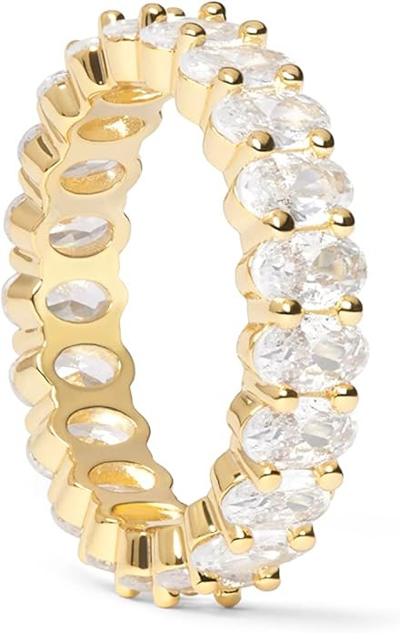 PAVOI 14K Gold Plated Rings Oval Cubic Zirconia Love Ring | Eternity Ring | 5mm Stackable Rings f... | Amazon (US)