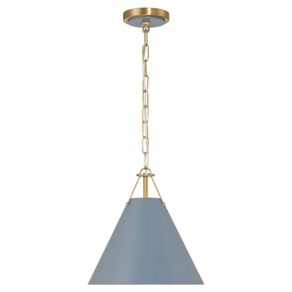 Isaiah Updated Traditional Blue Steel Shade 1 Light Mini Pendant | Kathy Kuo Home