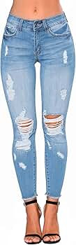 YPKAM High Waist Skinny Stretch Ripped Jeans for Women, Destroyed Denim Pants, Plus Size. | Amazon (US)