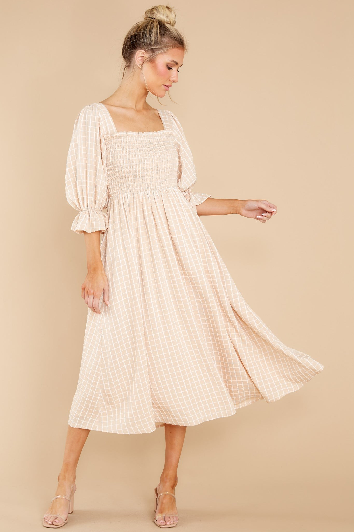 Someone Special Tan Print Midi Dress | Red Dress 