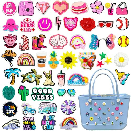 Kinearcharms 50pcs Charms for Bogg Bag Accessories Cute Bog Bag Charms for Women Girls and Bitty Tote Bag Decoration | Amazon (US)