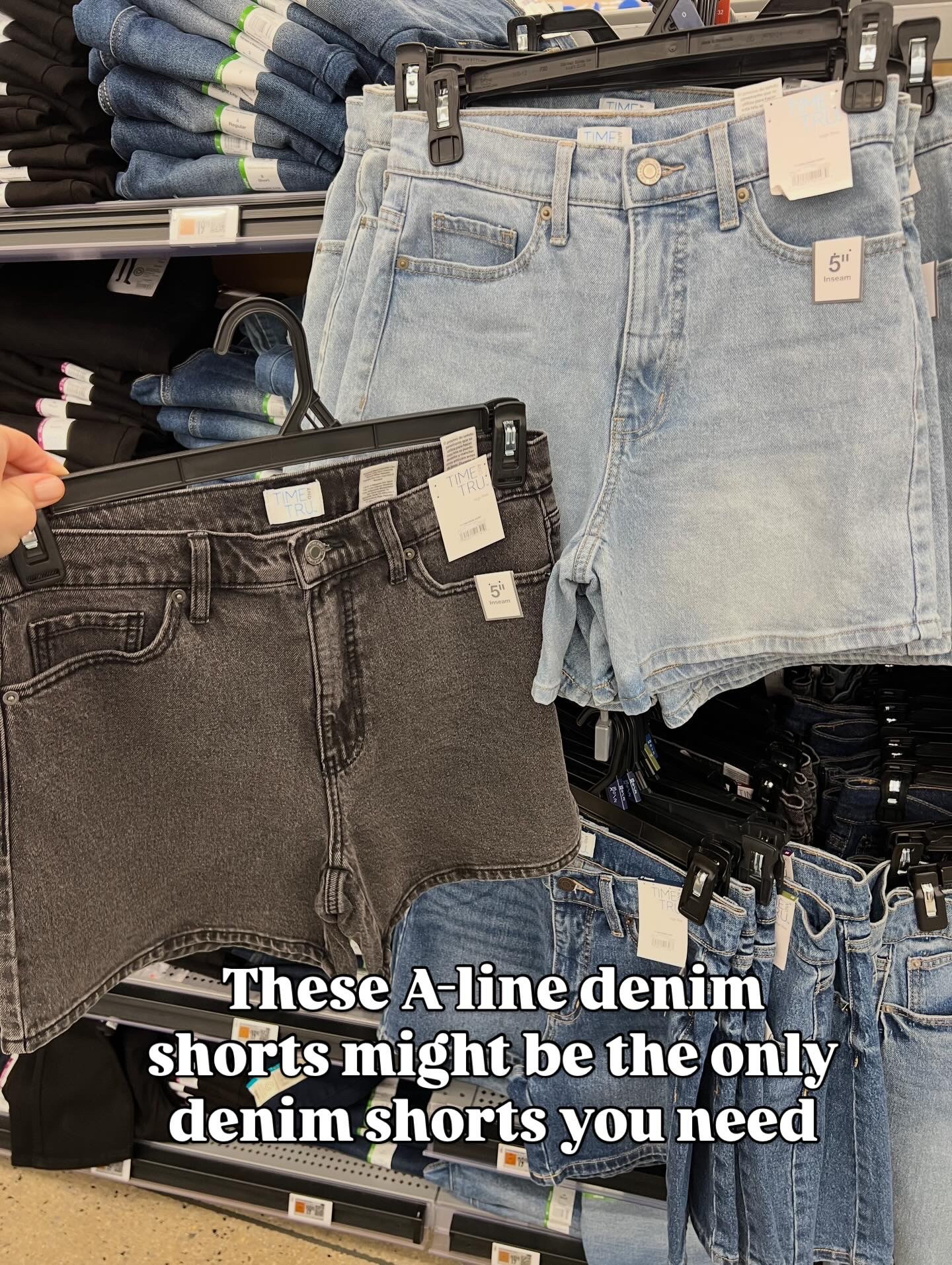 $17.98 High rise denim shorts with 5” inseam. Fit true to size, I’m a 6. 88% Cotton/11% Polyester/1% Spandex #walmartfashion 