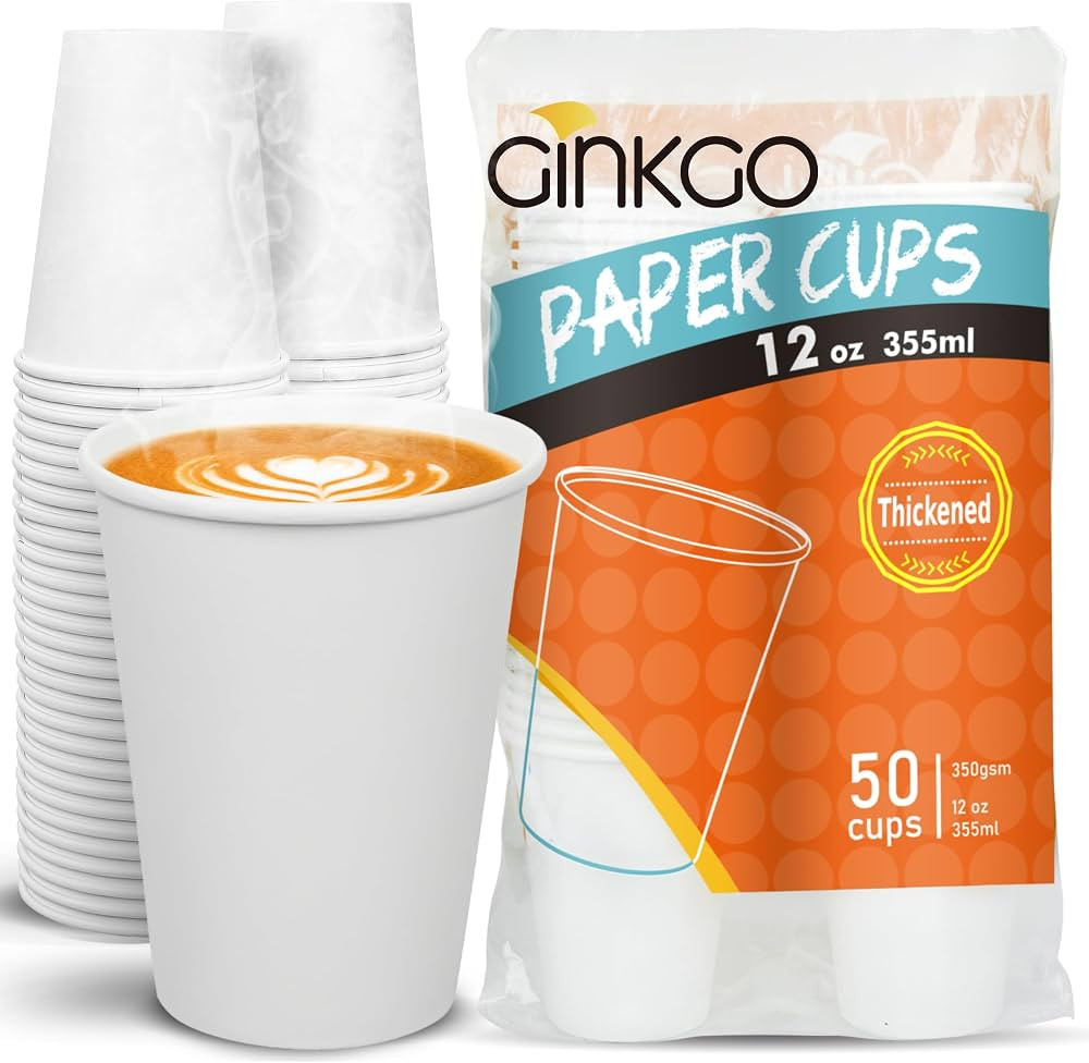 Ginkgo 12 oz Disposable Coffee Cups Leak Proof Paper Cups Thickened Paper White Hot Coffee Cups, ... | Amazon (US)
