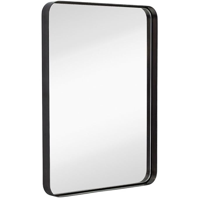 Hamilton Hills Contemporary Brushed Metal Wall Mirror | Glass Panel Black Framed Rounded Corner D... | Amazon (US)