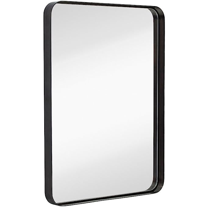 Hamilton Hills Contemporary Brushed Metal Wall Mirror | Glass Panel Black Framed Rounded Corner D... | Amazon (US)