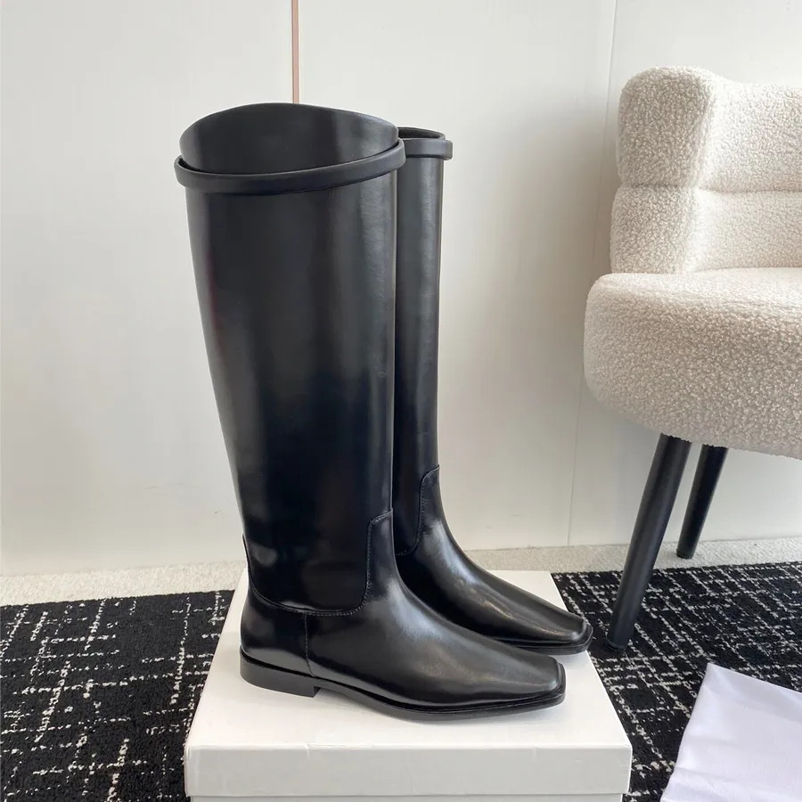 Top Quality Toteme Square Toe Knee Boots Fashion Flat Heel Leather Long Boots Designer Knight Boo... | DHGate
