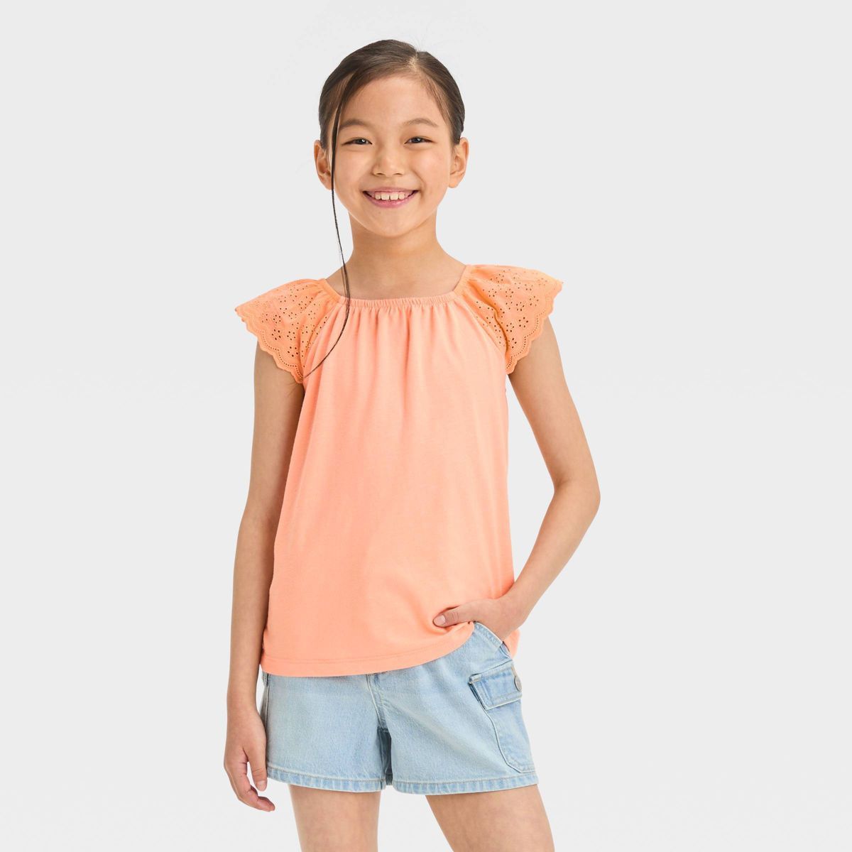 Girls' Short Sleeve Eyelet T-Shirt - Cat & Jack™ | Target