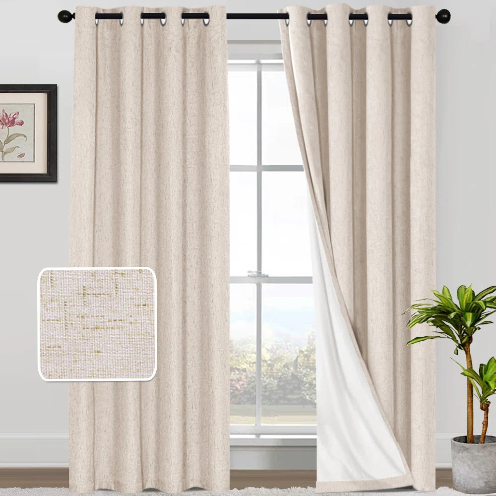 Dawain Linen Solid Textured 100% Blackout Window Drapes for Bedroom Thermal Grommet Full Lighting... | Wayfair North America