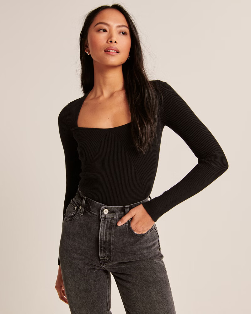 Slim Long-Sleeve Portrait Neck Top | Abercrombie & Fitch (US)