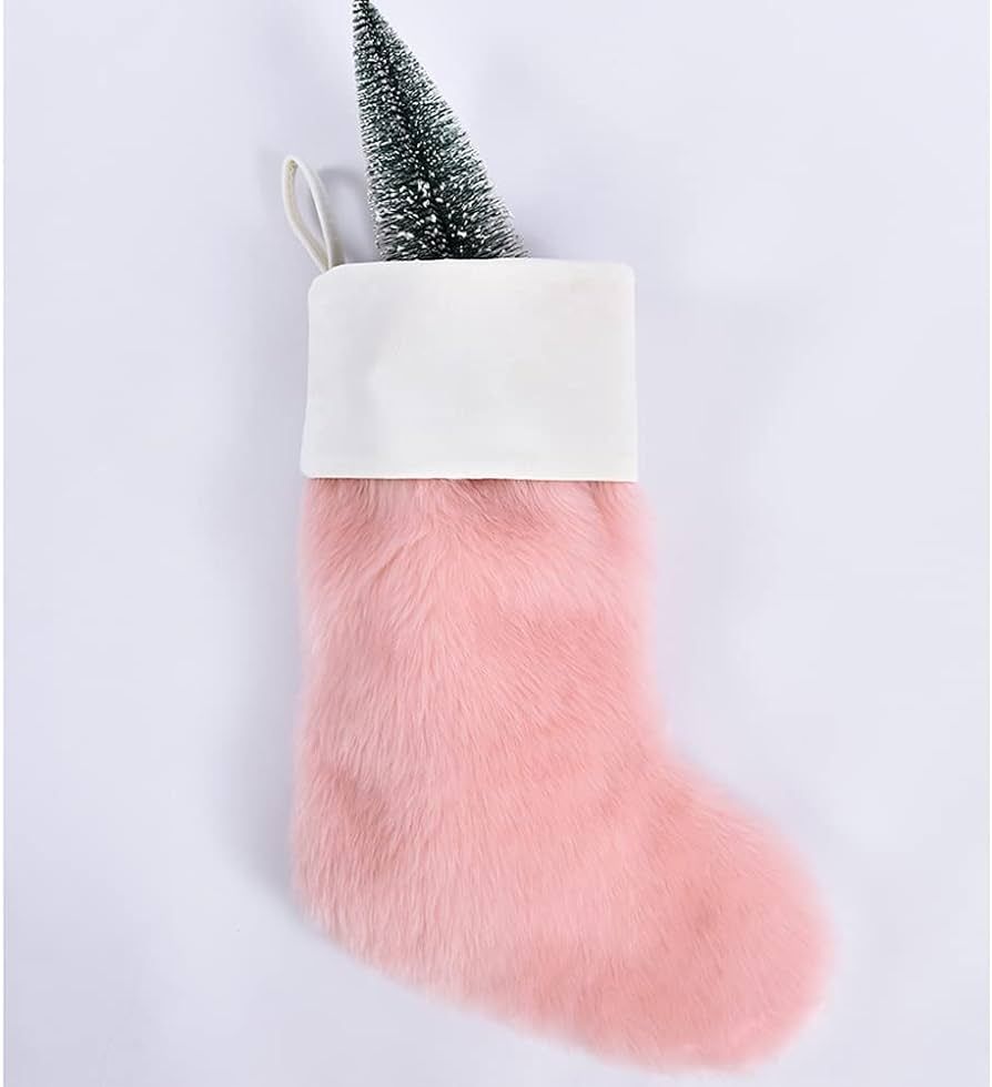 Octnovdec Lovely Pink Christmas Stockings 20" Large Cozy Faux Fur Christmas Stocking Decor Hangin... | Amazon (US)