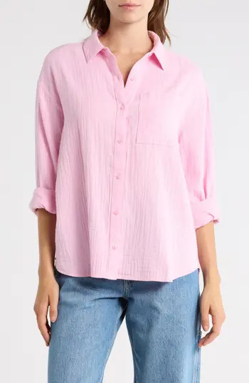 Abound Relaxed Long Sleeve Cotton Gauze Shirt in Pink Sweet at Nordstrom Rack, Size Medium | Nordstrom Rack