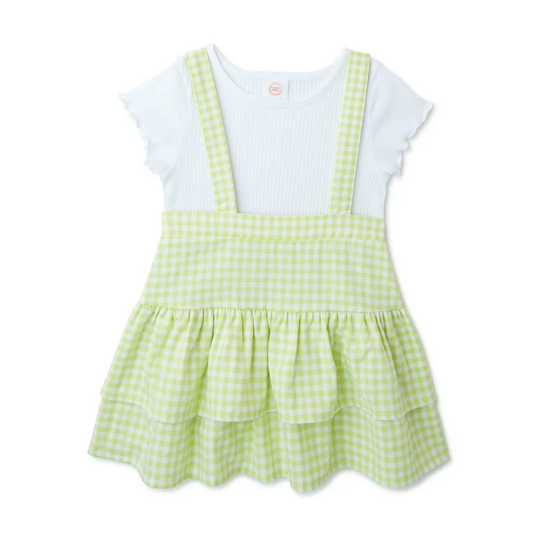 Wonder Nation Baby and Toddler Girls’ Pinafore Set, 2-Piece Outfit Set, Sizes 12M-5T - Walmart.... | Walmart (US)